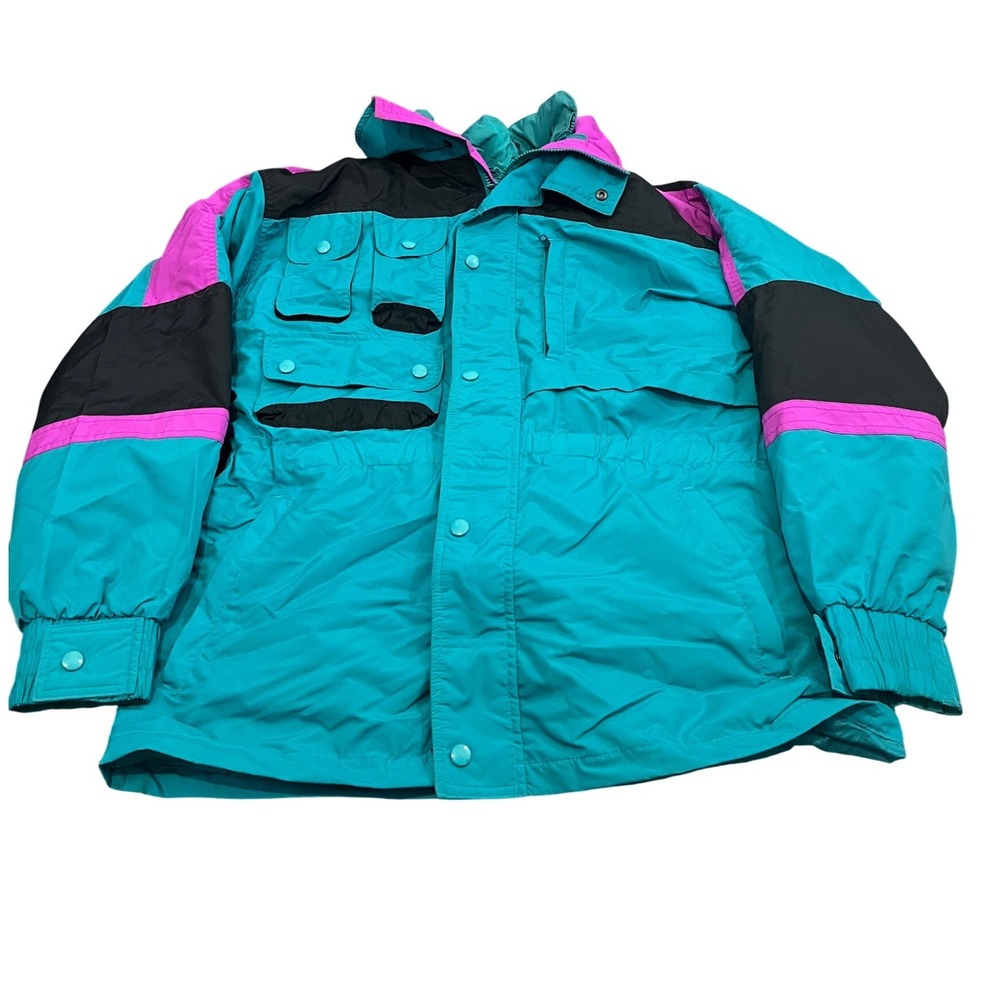 Sunset Designs Ski Jacket Mens Medium Teal Pink Colorblock Vintage‎ Goose Down